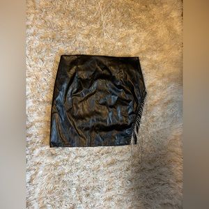 Windsor, size large, black leather mini skirt with jeweled cut out side